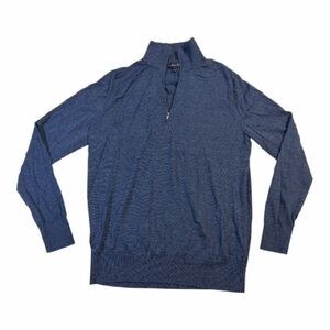 Brooks Brothers Men's 1-4 Zip-Up Merino Wool Blue Sweater Large